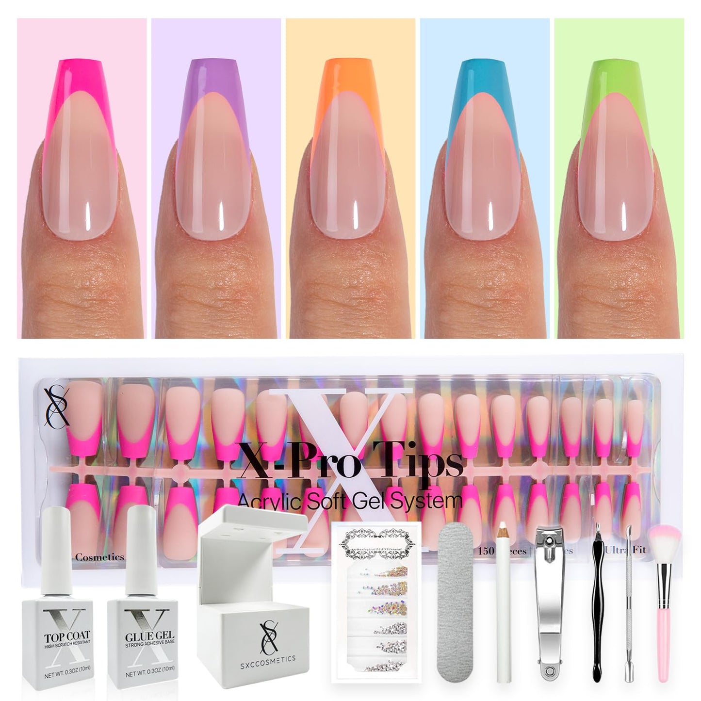 SXC Cosmetics X-Pro Tips French Tip Press On Nails for Glow