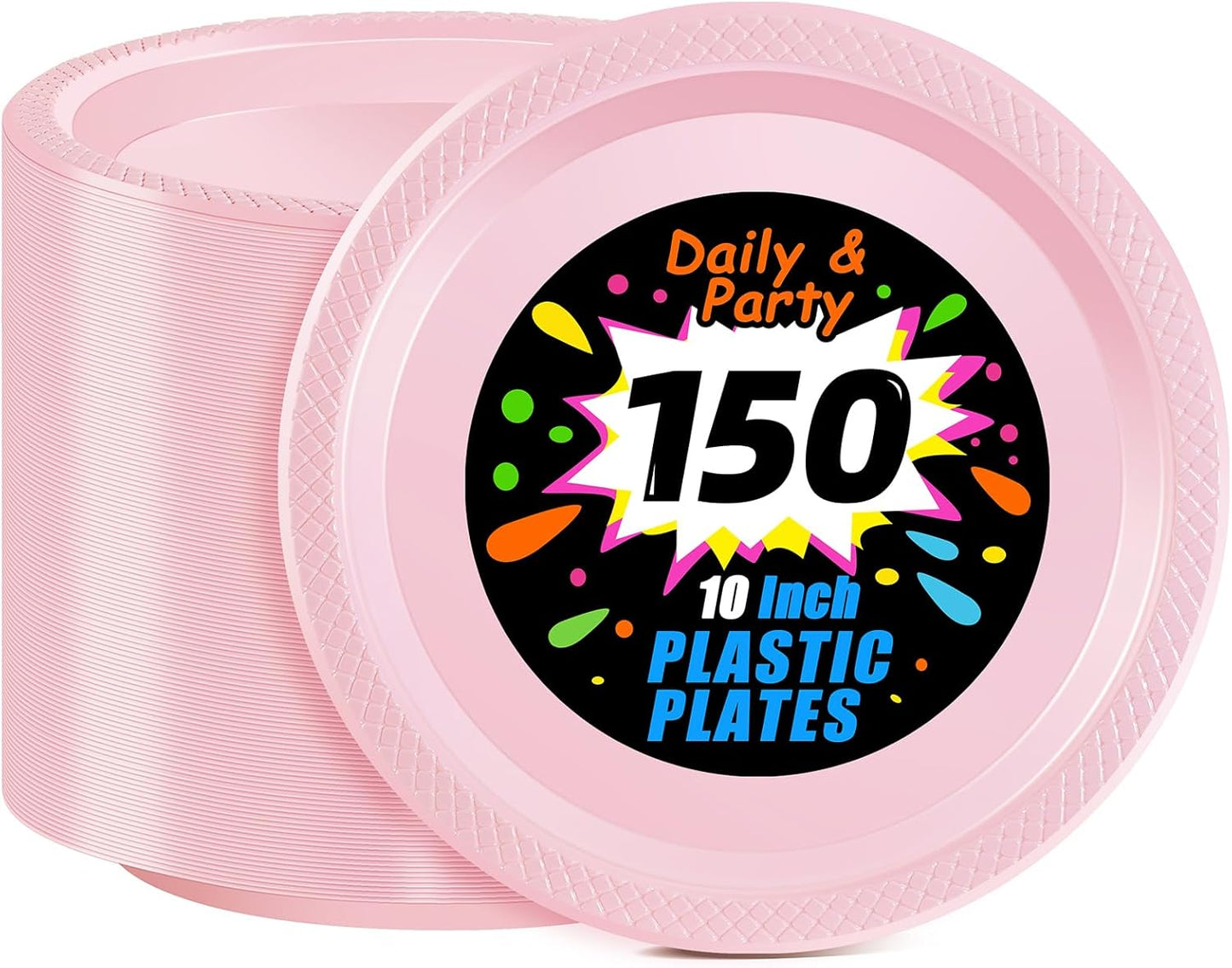 WELLIFE Pink Plastic Plates 10 Inch - Perfect for Any Occasion