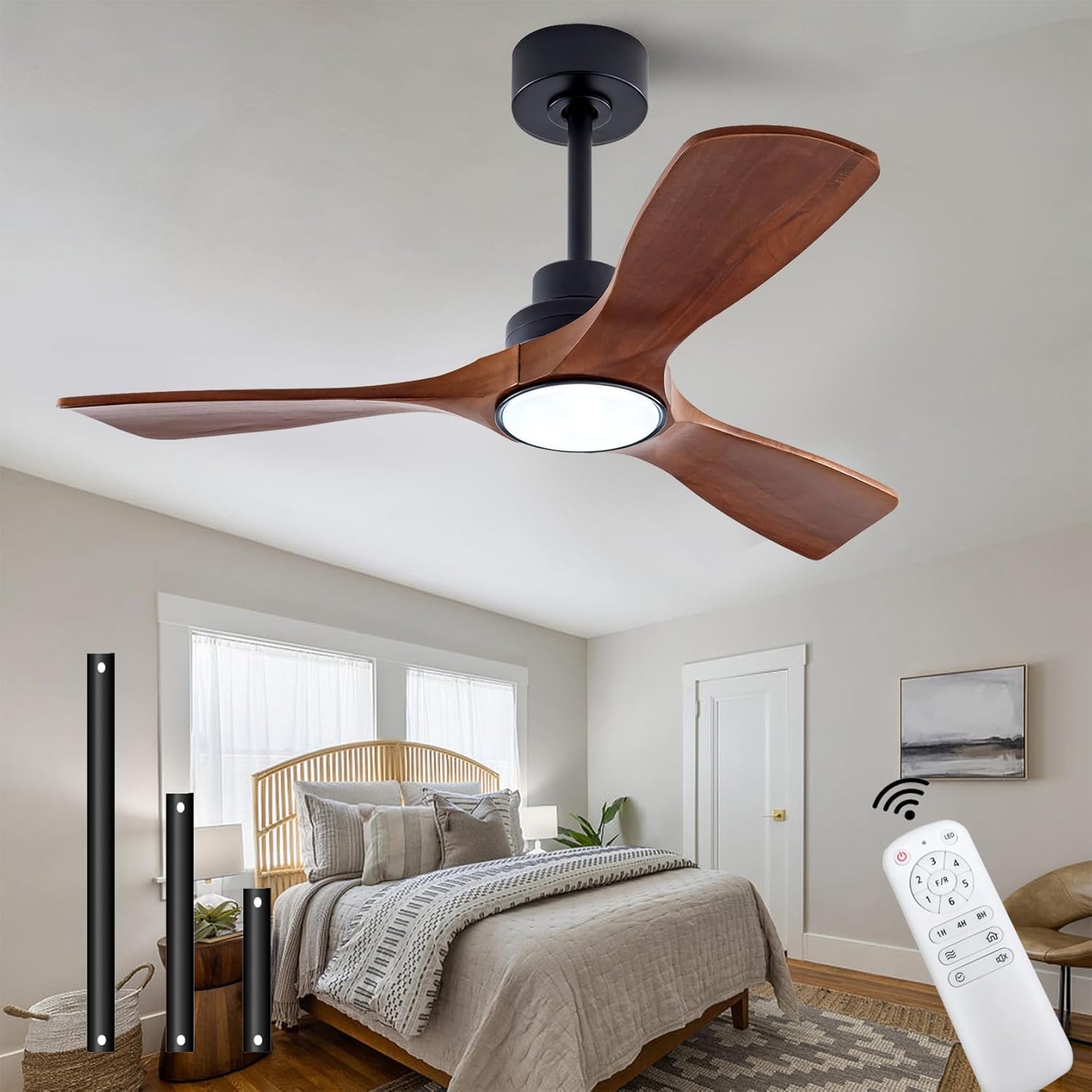 42 Inch Wood Ceiling Fan with Lights and Remote Control for Home