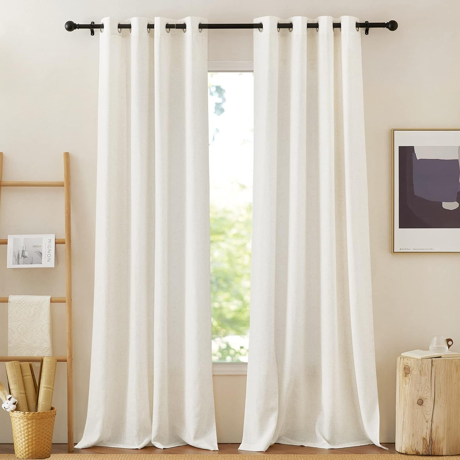 NICETOWN Linen Burlap 144 inches Long Curtains for Living Room