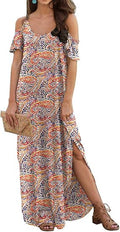 Women's Summer Cold Shoulder Maxi Dress - Casual Strapless Sundress
