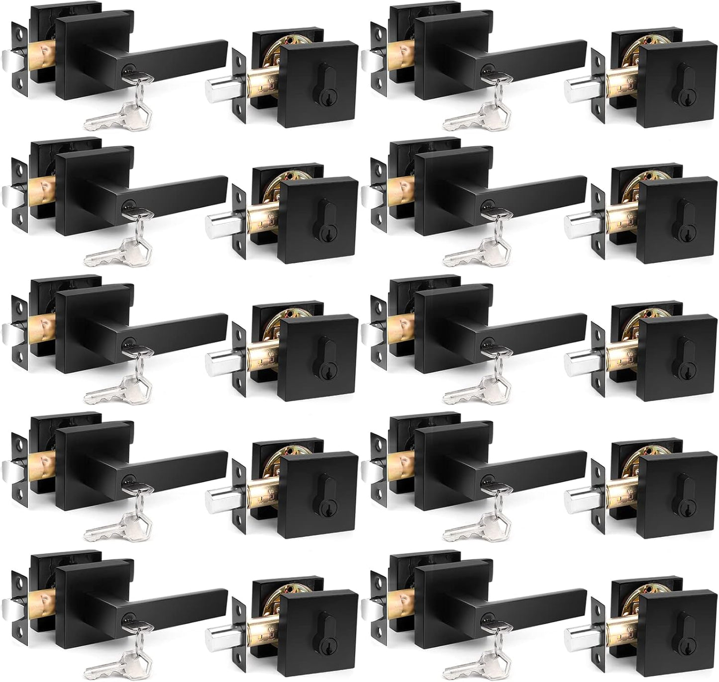 Probrico Square Keyed Entry Levers and Deadbolts Combo Pack