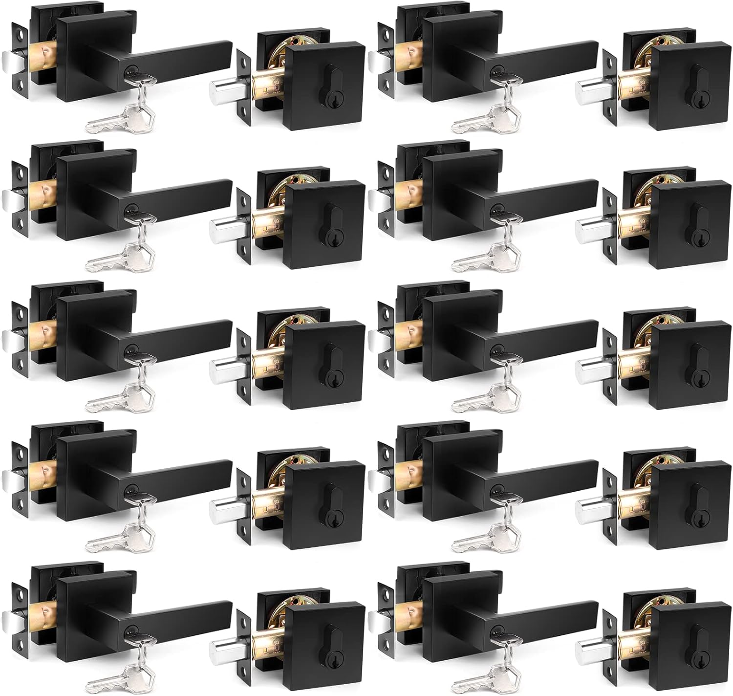 Probrico Square Keyed Entry Levers and Deadbolts Combo Pack