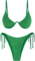 Ribbed Two Piece Bikini Set - Supportive Underwire Thong Swimwear Sets