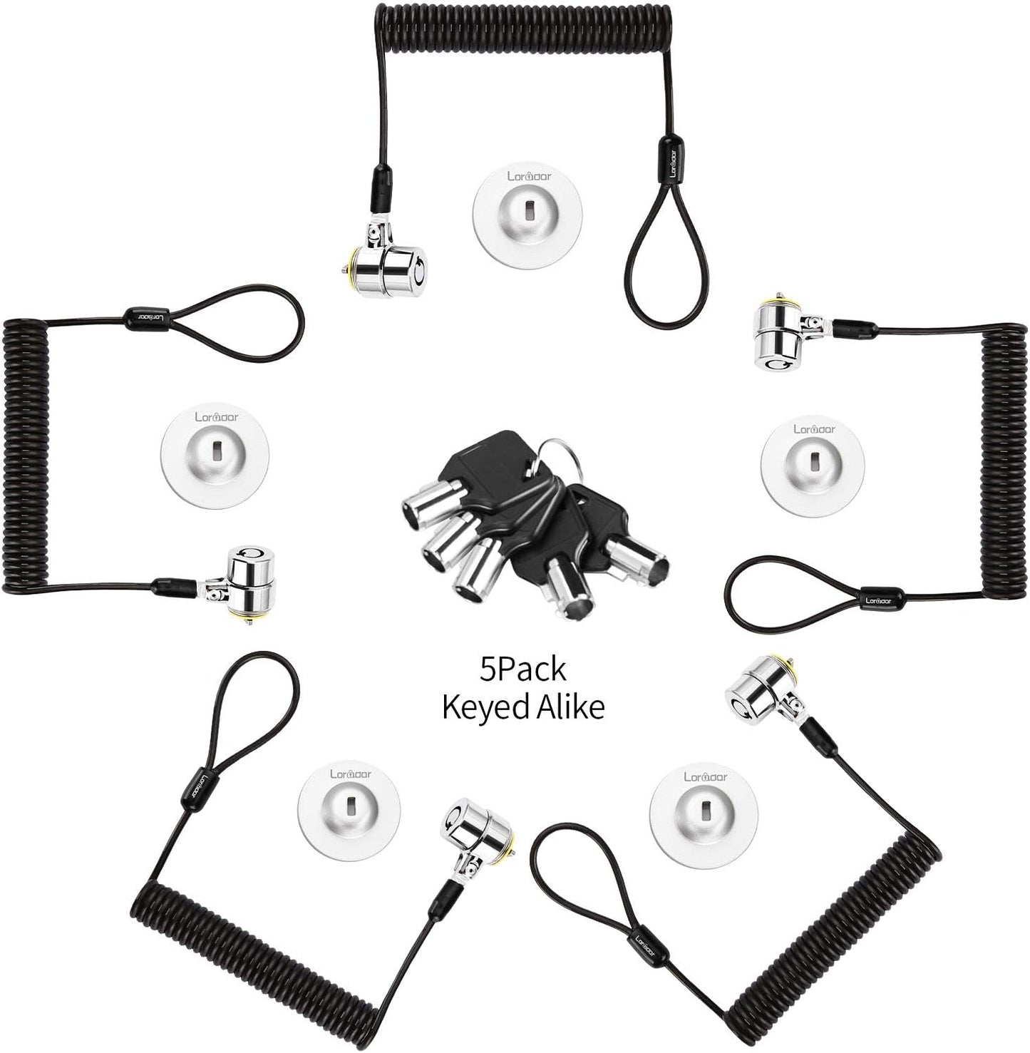 Keyed Alike 5Pack Security Hardware Cable Lock Kit for Laptops