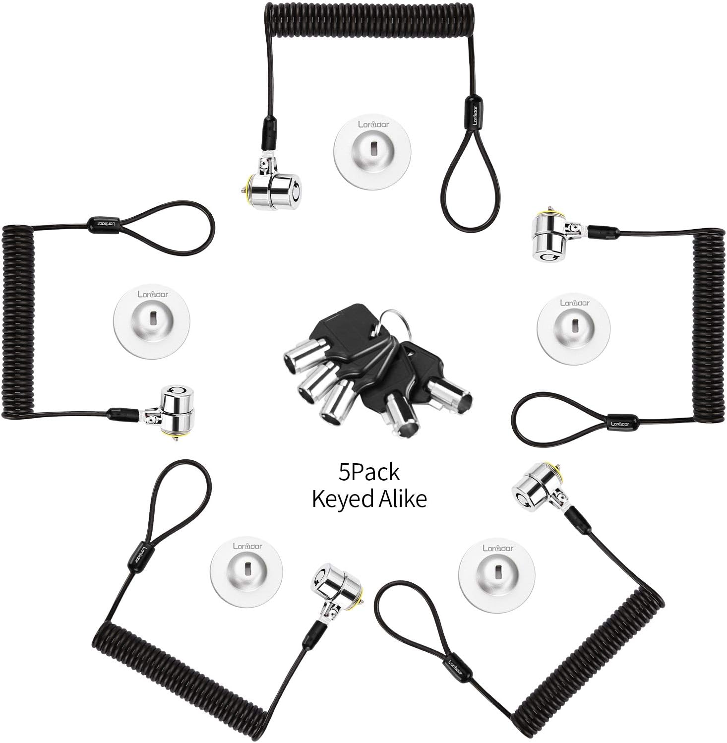 Keyed Alike 5Pack Security Hardware Cable Lock Kit for Laptops