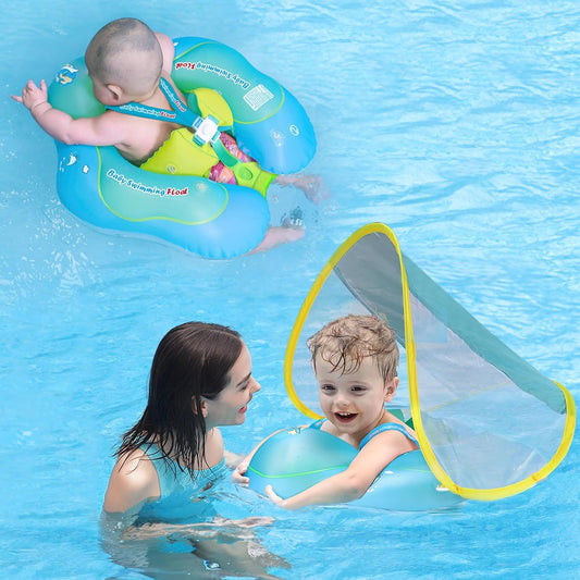Sun-Protected Baby Pool Float (Blue, Large)