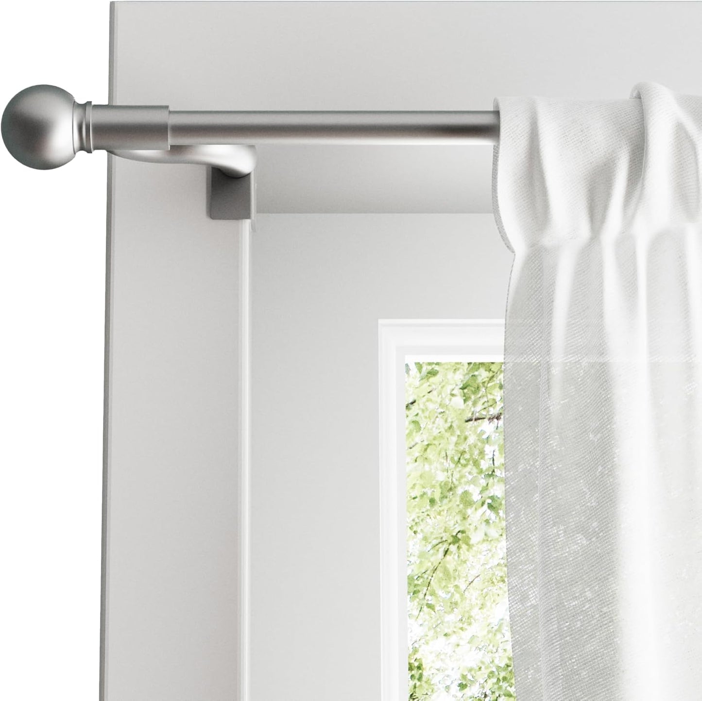 Easy Install Brushed Nickel Curtain Rod - No Drill, Adjustable 28-48 - Perfect for Bedroom/Living Room