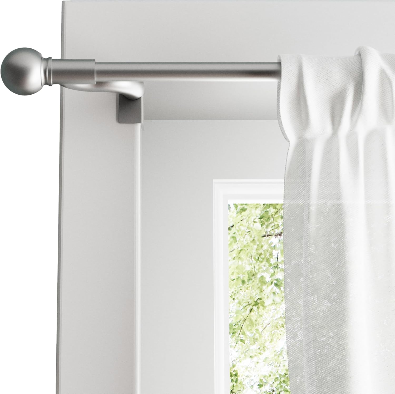 Easy Install Brushed Nickel Curtain Rod - No Drill, Adjustable 28-48 - Perfect for Bedroom/Living Room