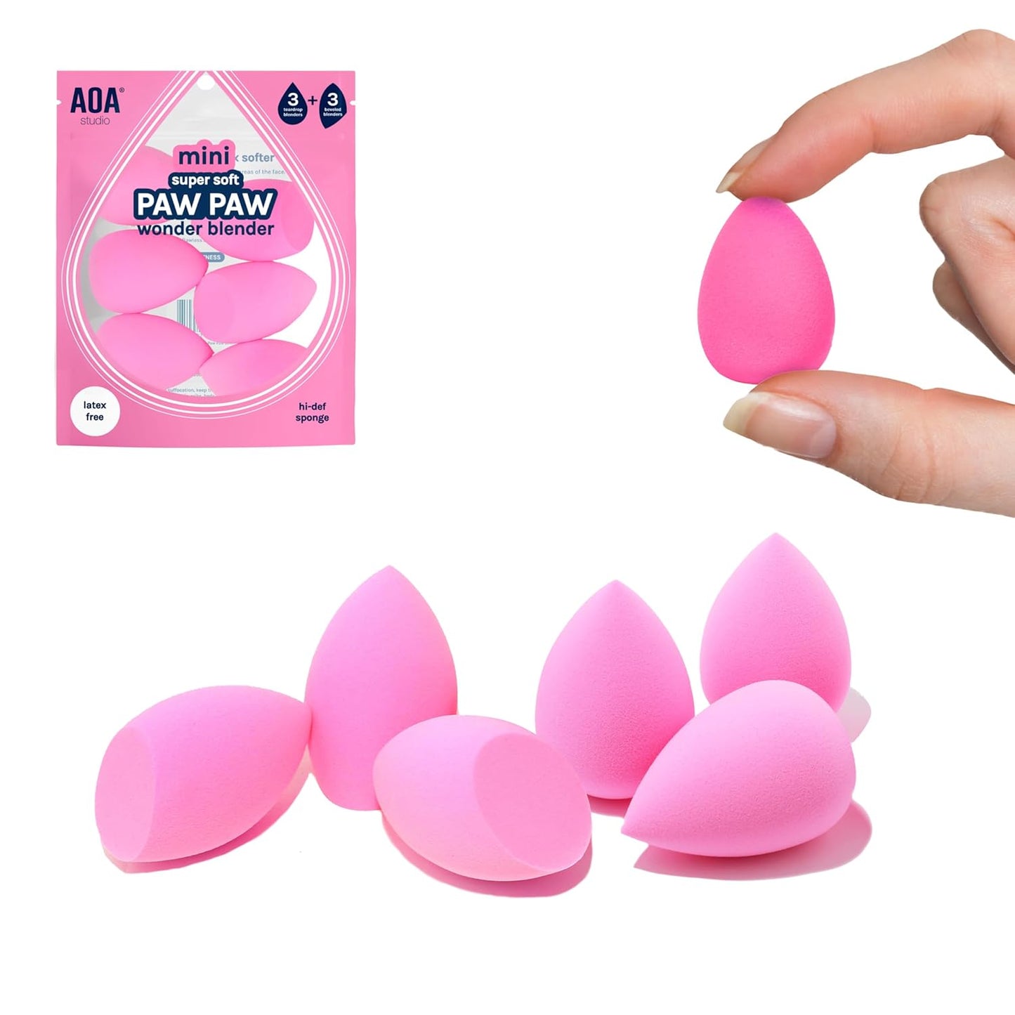 6-Piece AOA Studio Mini Sponge Set - Latex-Free, High-Definition Beauty Blenders