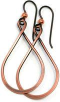 Narrow Teardrop Hoop Earrings Gunmetal & Copper - Lightweight