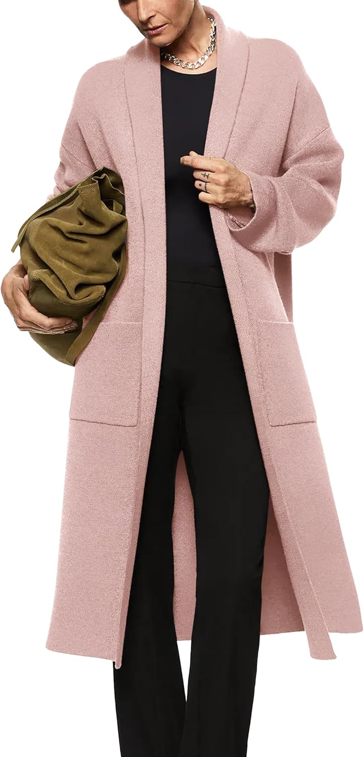 Womens Long Sleeve Maxi Cardigan Open Front Knitted Sweater Coat