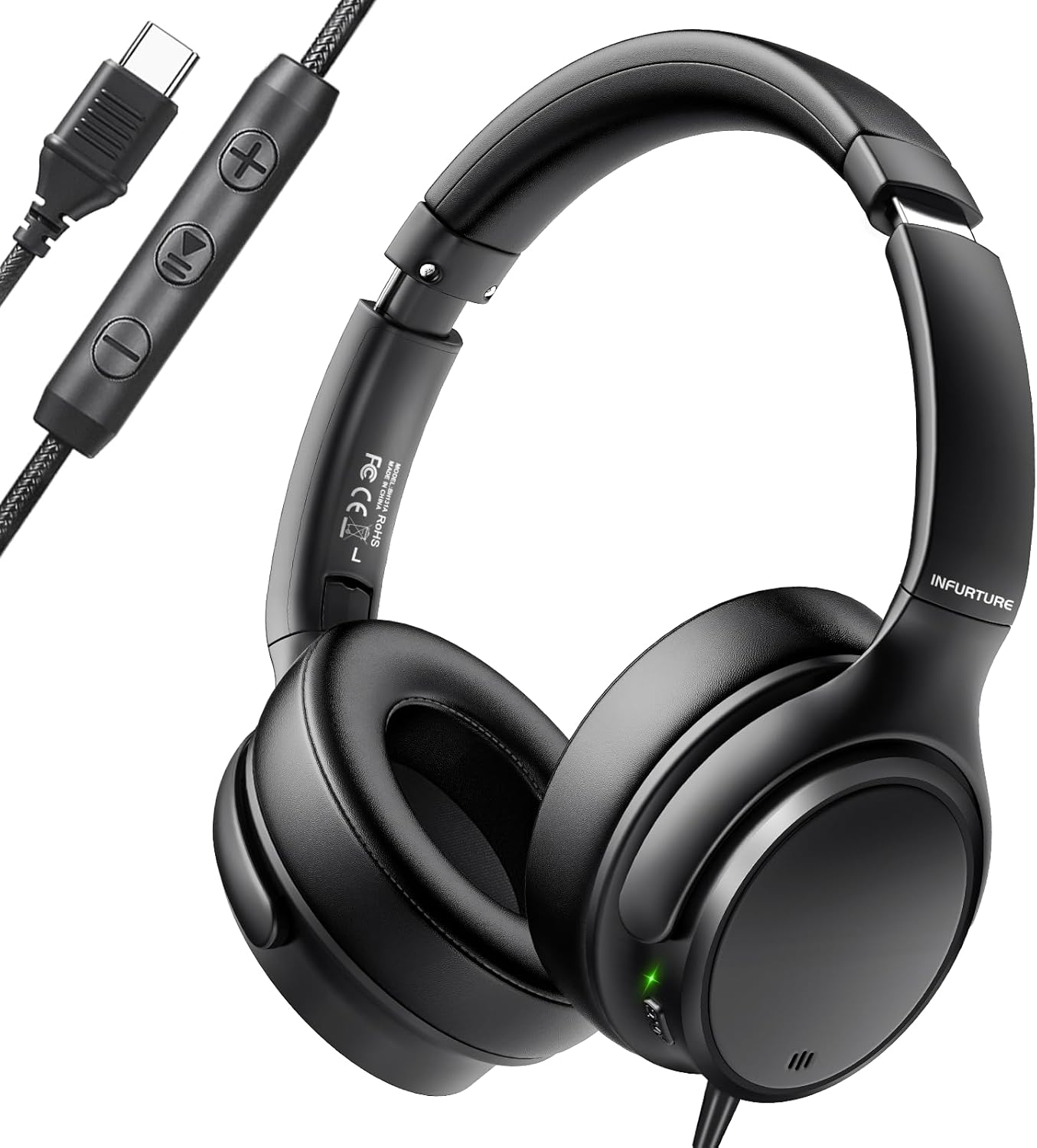 USB C Headphones Wired Over Ear with 28dB ANC for Travel