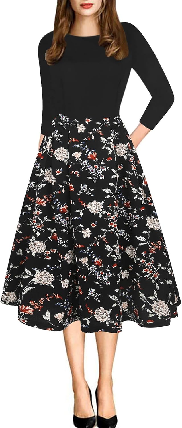 Oxiuly Women's Vintage Patchwork Pockets Swing Dress Review