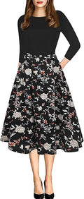 Vintage Patchwork Puffy Swing Casual Party Dress - With Pockets