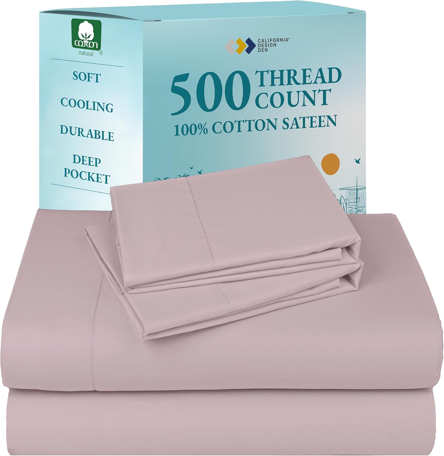 Cooling King Size Sheets Set - 500 Thread Count Cotton Sateen