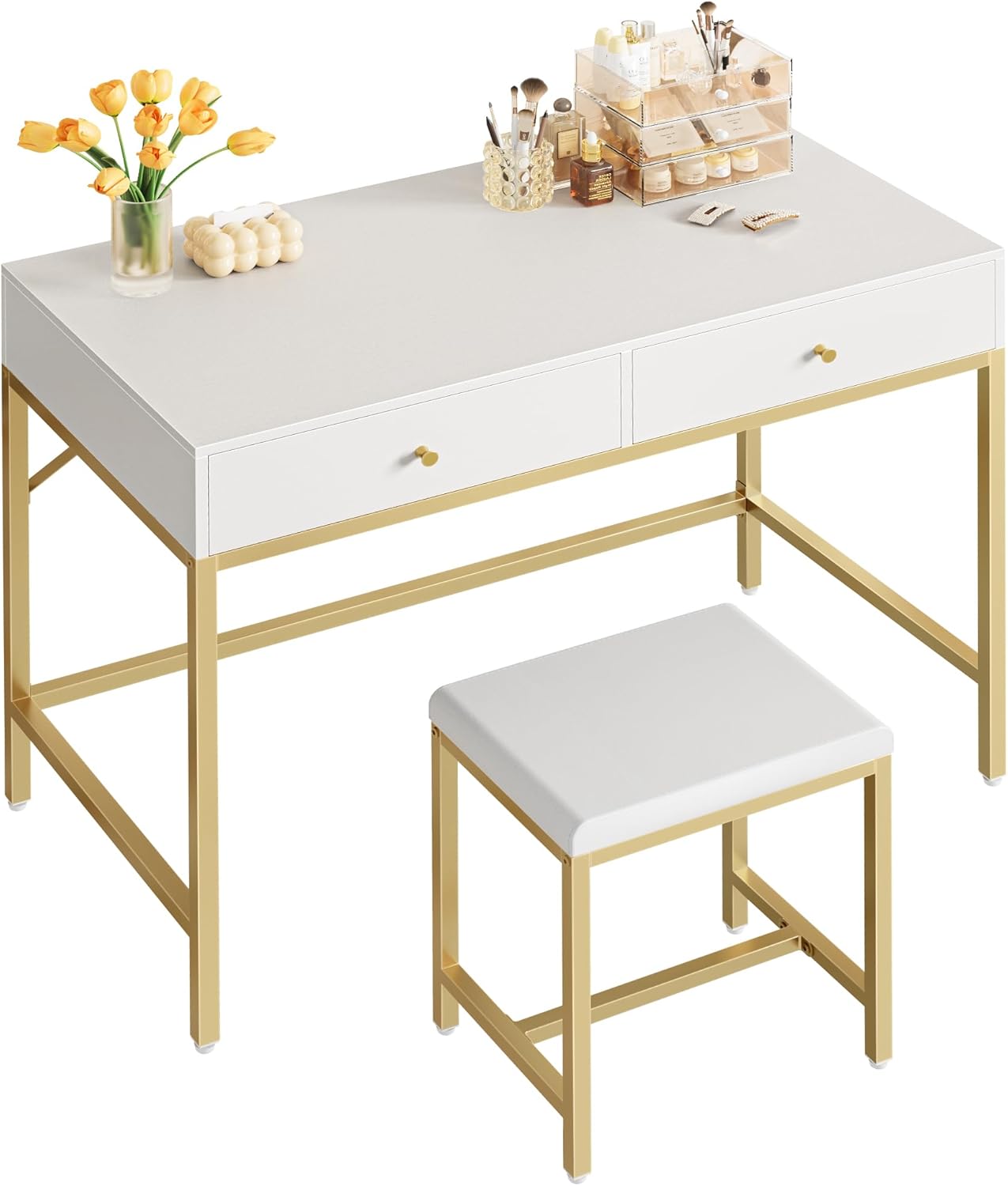 Modern White & Gold Desk Set - Home Office Bliss