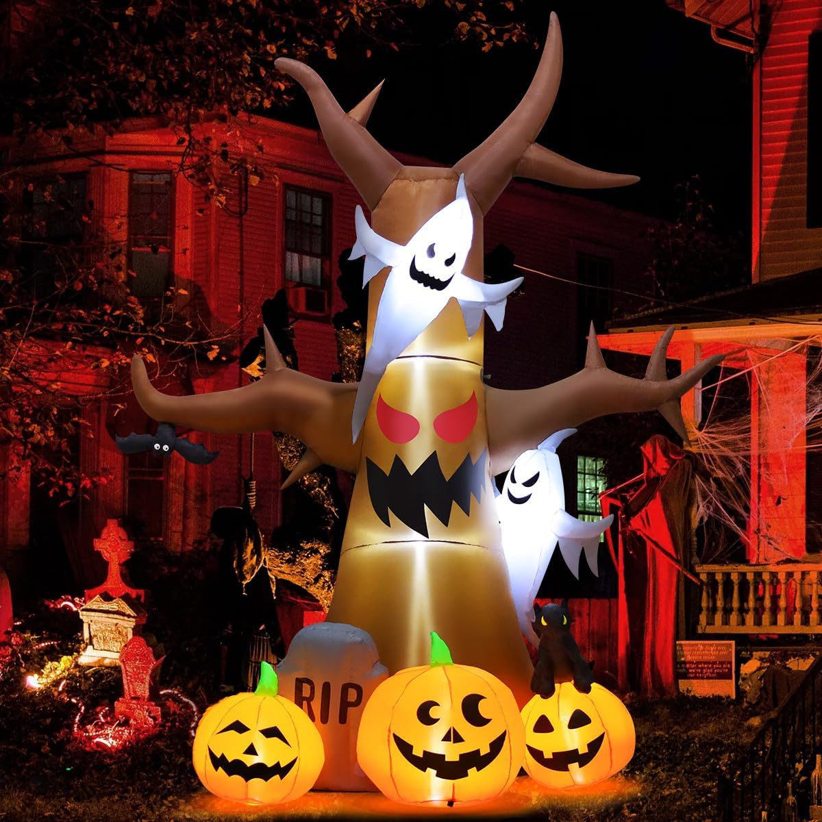 12 FT Halloween Inflatable Tree with Pumpkins and Ghosts for Yard