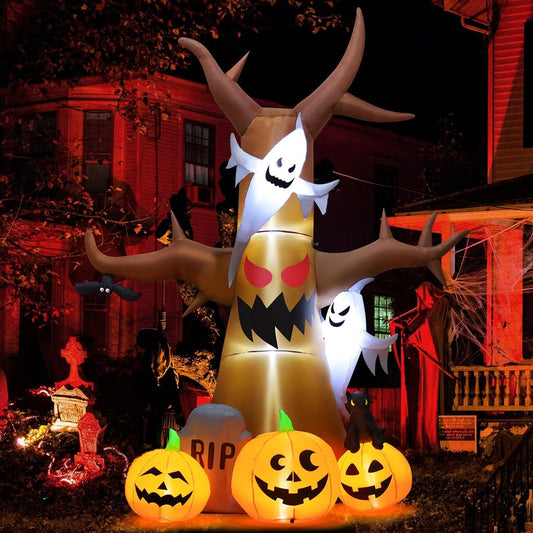 12 FT Halloween Inflatable Tree with Pumpkins and Ghosts for Yard