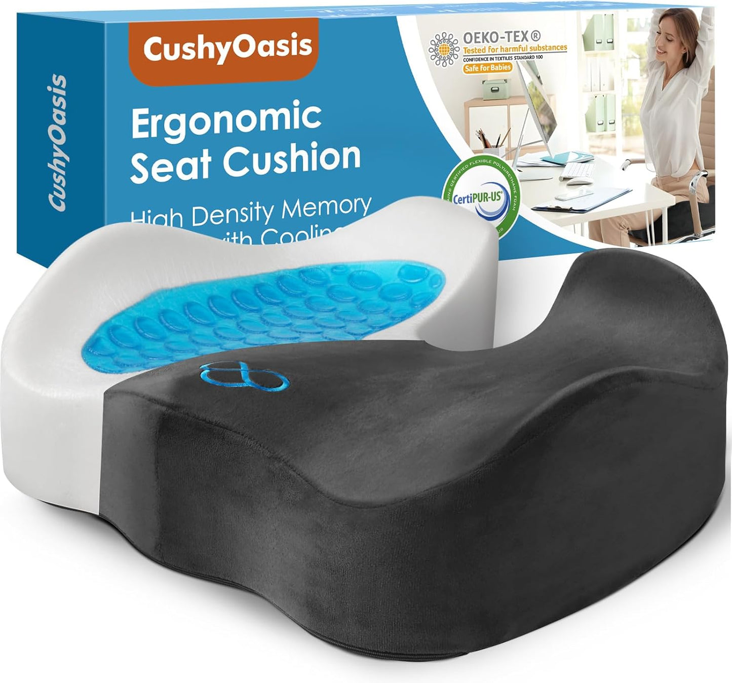 CushyOasis Gel Chair Cushion for Tailbone Pain Relief and Comfort
