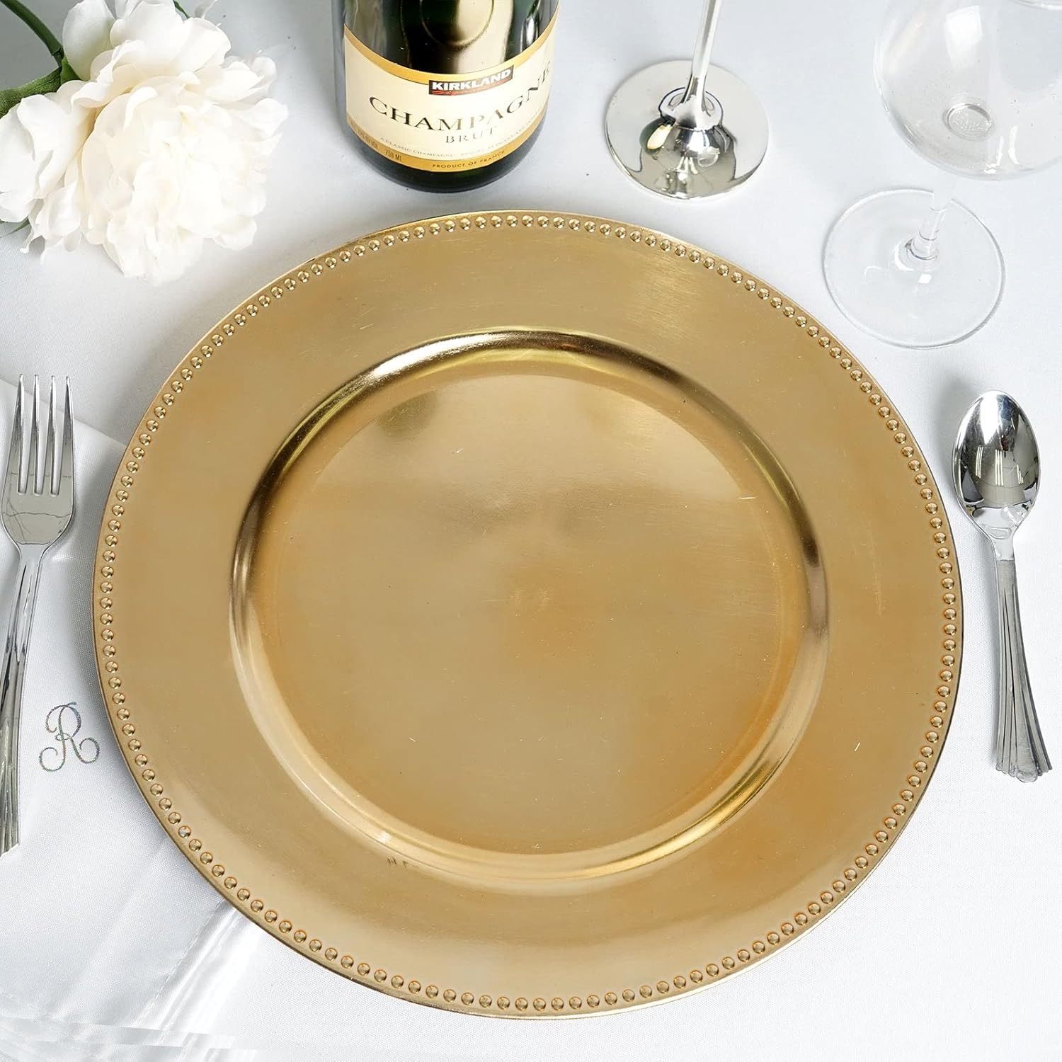 Set of 24 Elegant Gold Beaded Charger Plates
