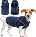 Navy Blue Dog Winter Coat with Harness - Waterproof Warm Jacket