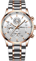 Mens Black Stainless Steel Chronograph Watch - Elegant Date Wristwatch