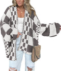 Casual Cardigan Sweater for Women - Cozy Checkered Open Front
