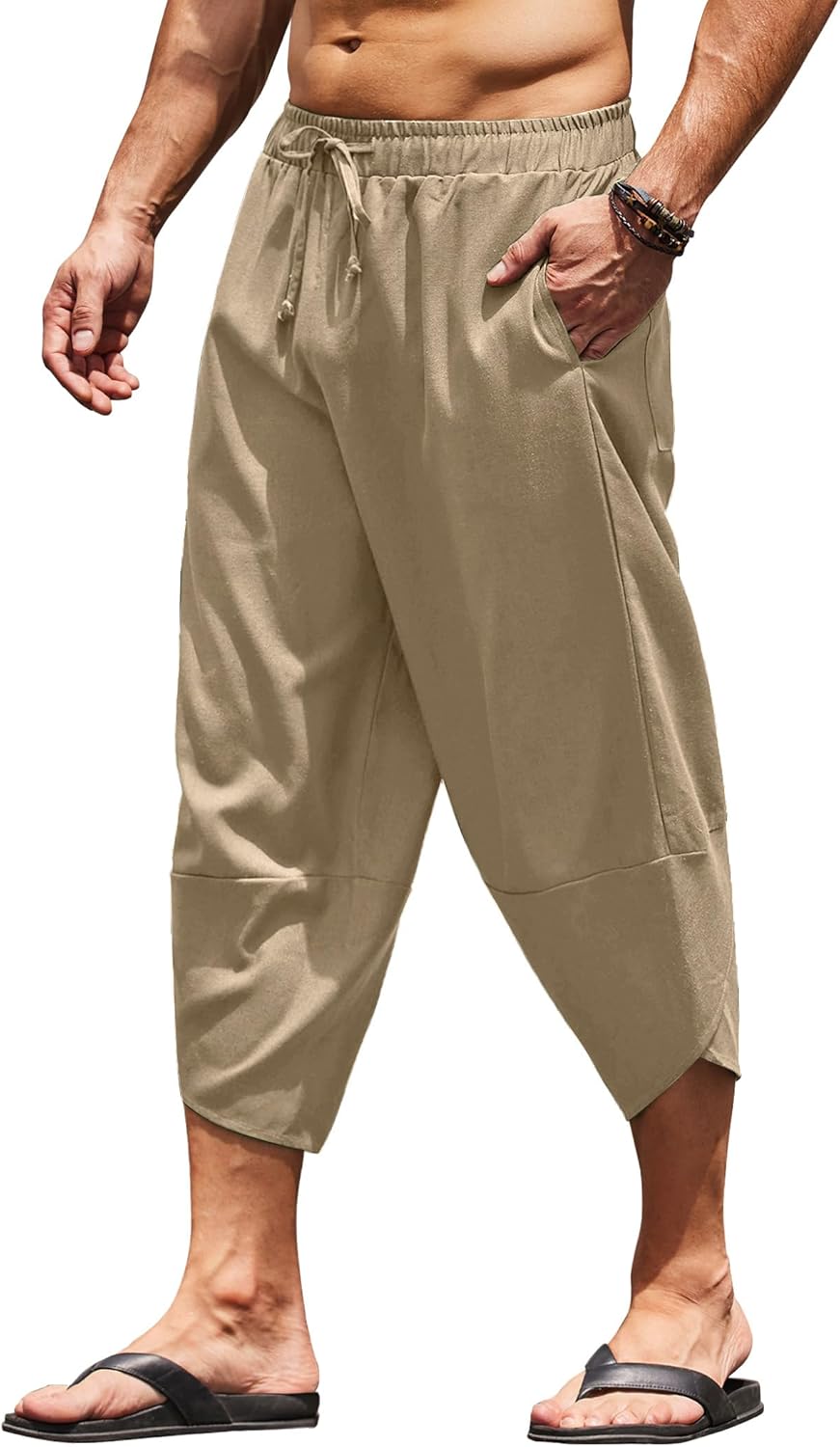 COOFANDY Men's Linen Harem Capri Pants for Casual Comfort