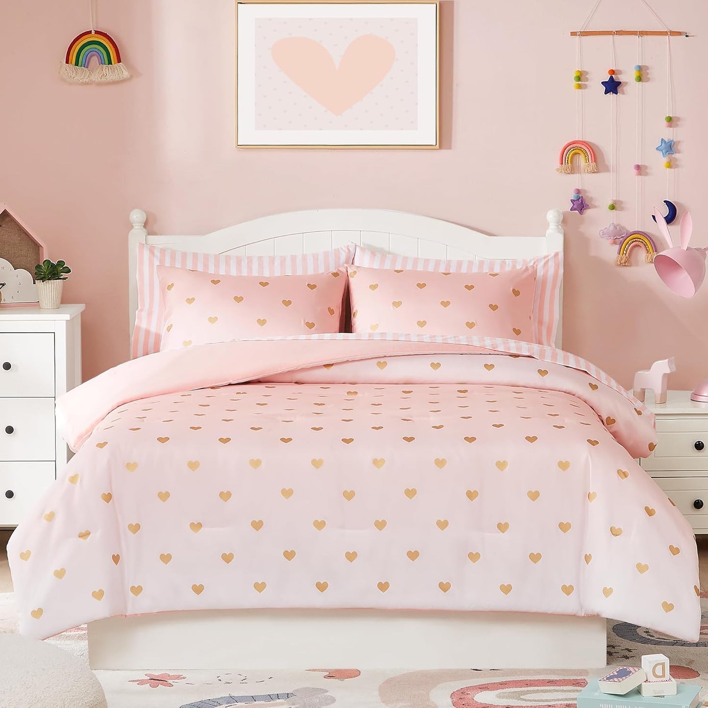 Queen Comforter Set with Sheets for Girls - Charming Pink Bedding