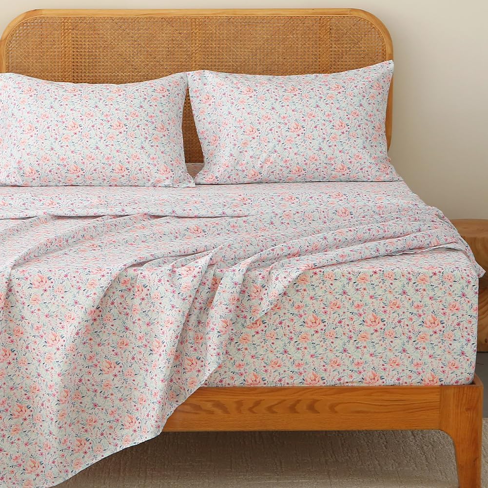 HYPREST Floral Sheets King Set with Vintage Soft Breathable Fabric