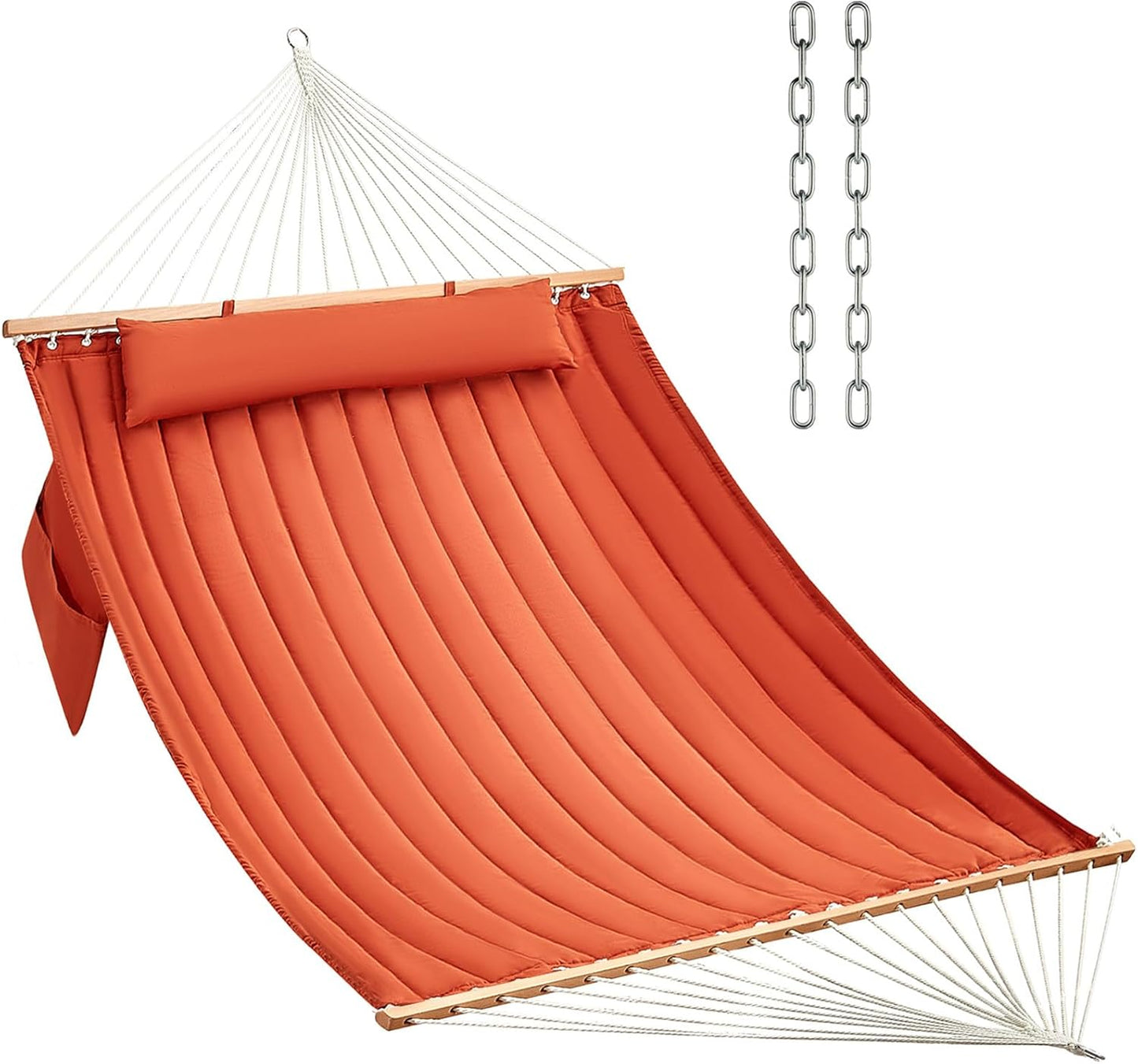 Double Quilted Fabric Hammock with Hardwood Spreader Bars