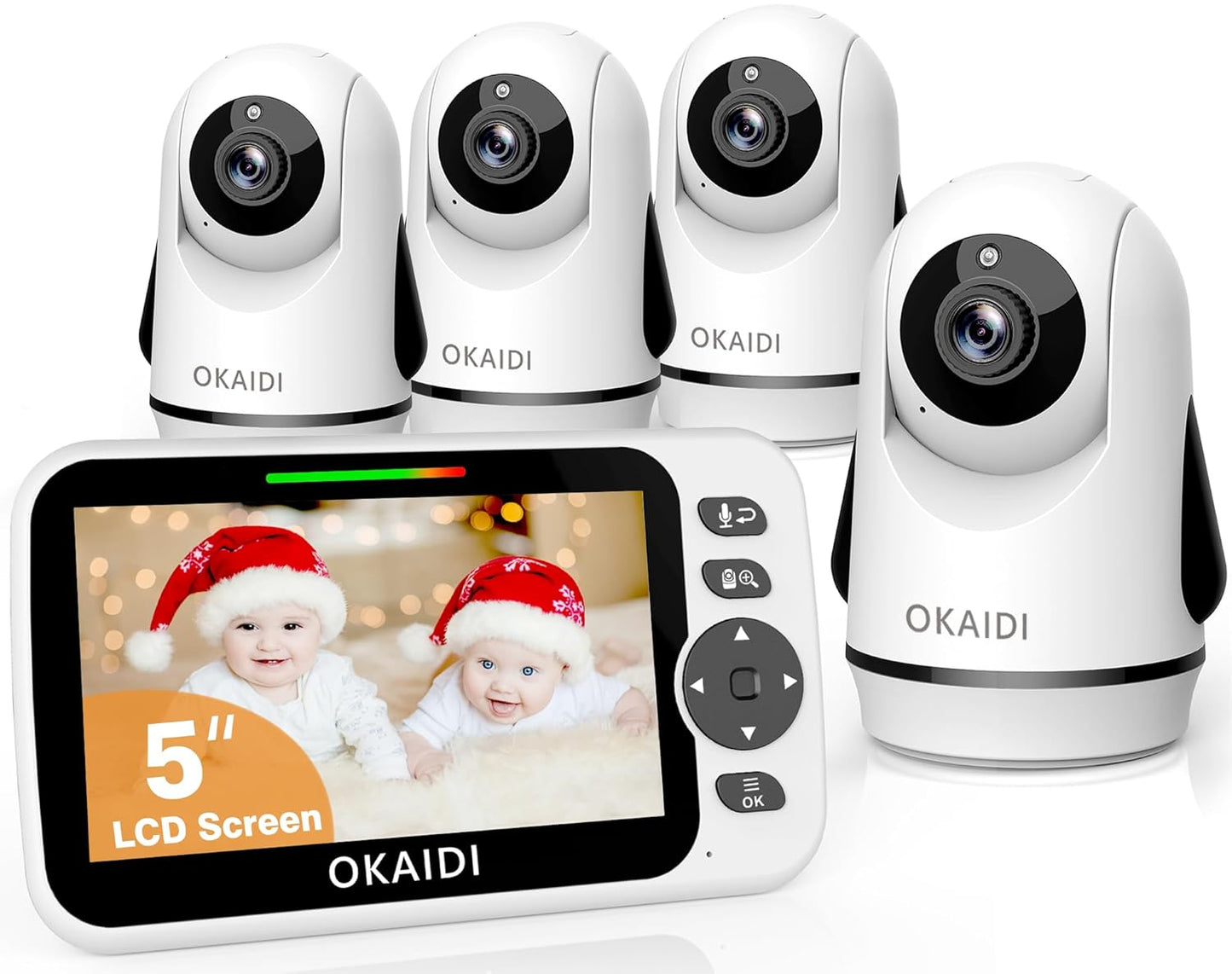 Video Baby Monitor with 4 Cameras and 5in Display for Parents