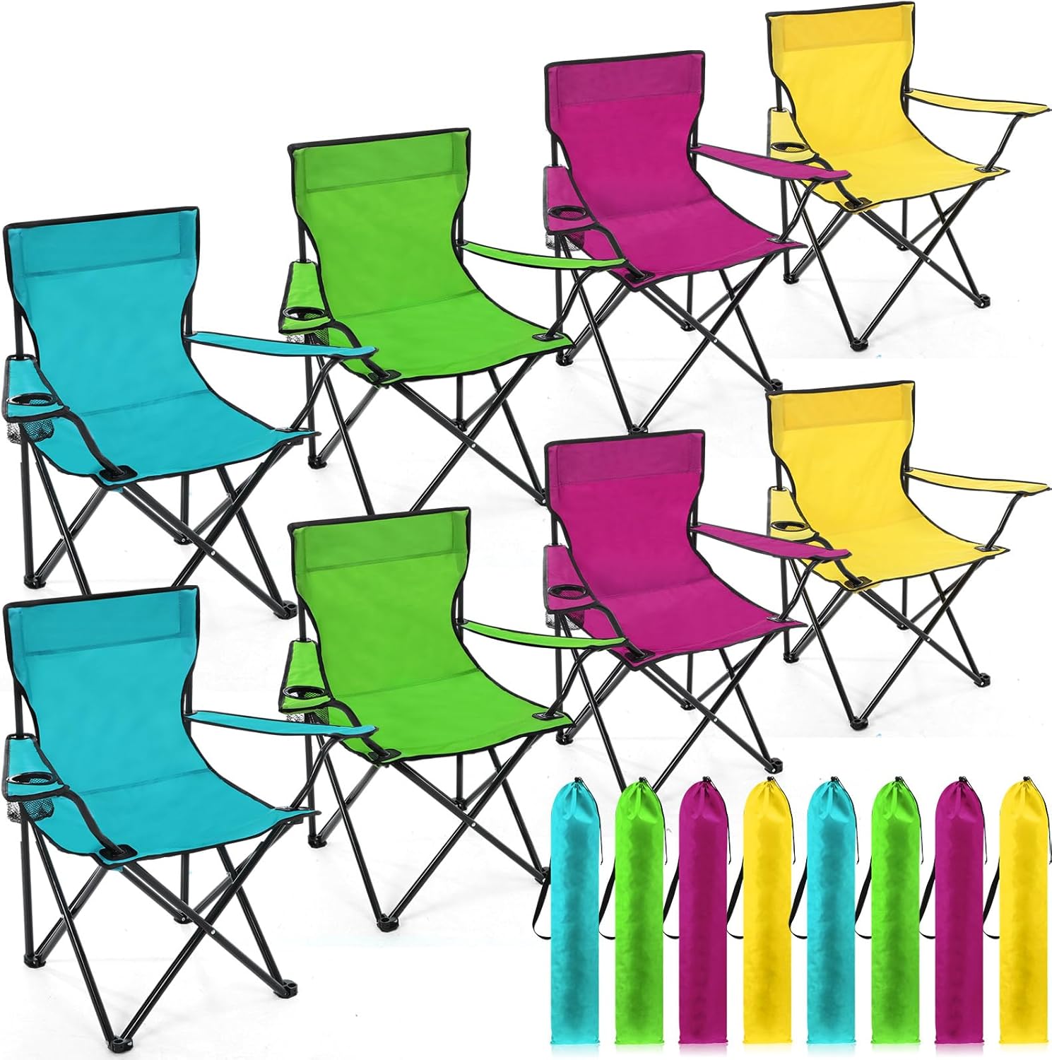 Anglechic 8 Pcs Folding Camping Chairs with Cupholder