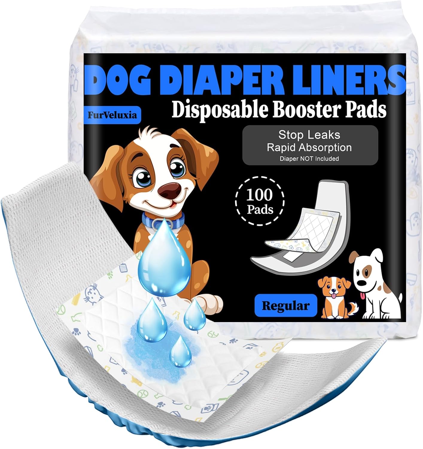 FurVeluxia 100ct Super Absorbent Dog Diaper Liners