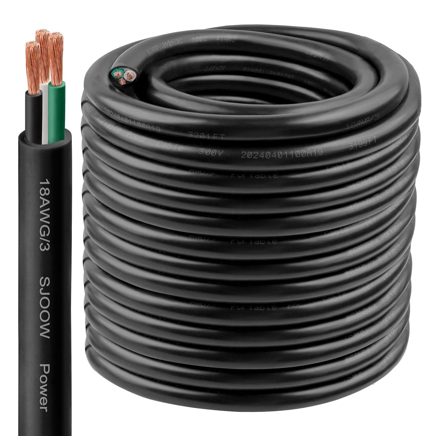 18/3 SJOOW Wire 150FT - Heavy-Duty 18 AWG Portable Cable