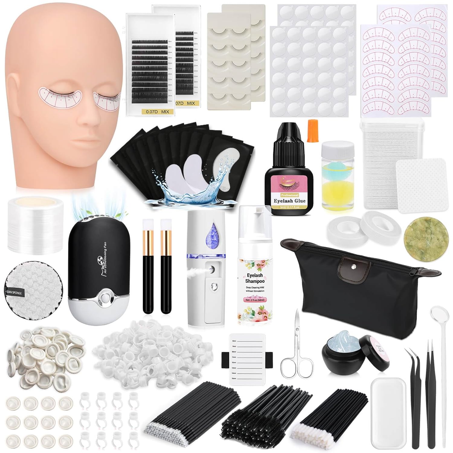 Complete Eyelash Extension Kit for Beginners with Mannequin Head