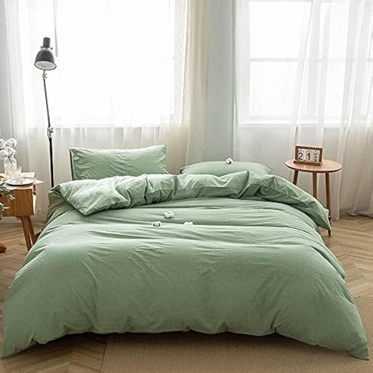 FACE TWO FACE Full Size Duvet Cover Set in Soft Green Cotton