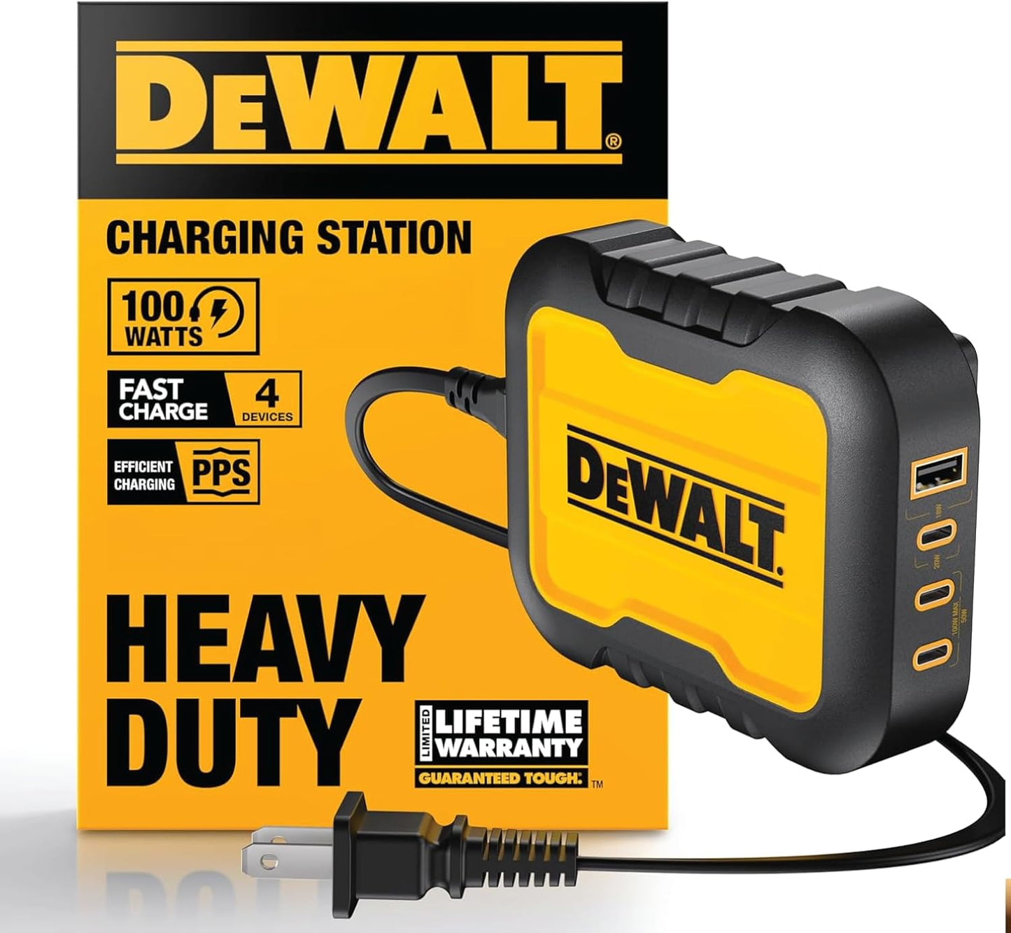 DEWALT Heavy Duty 4 Port USB C Charger Block for Worksites