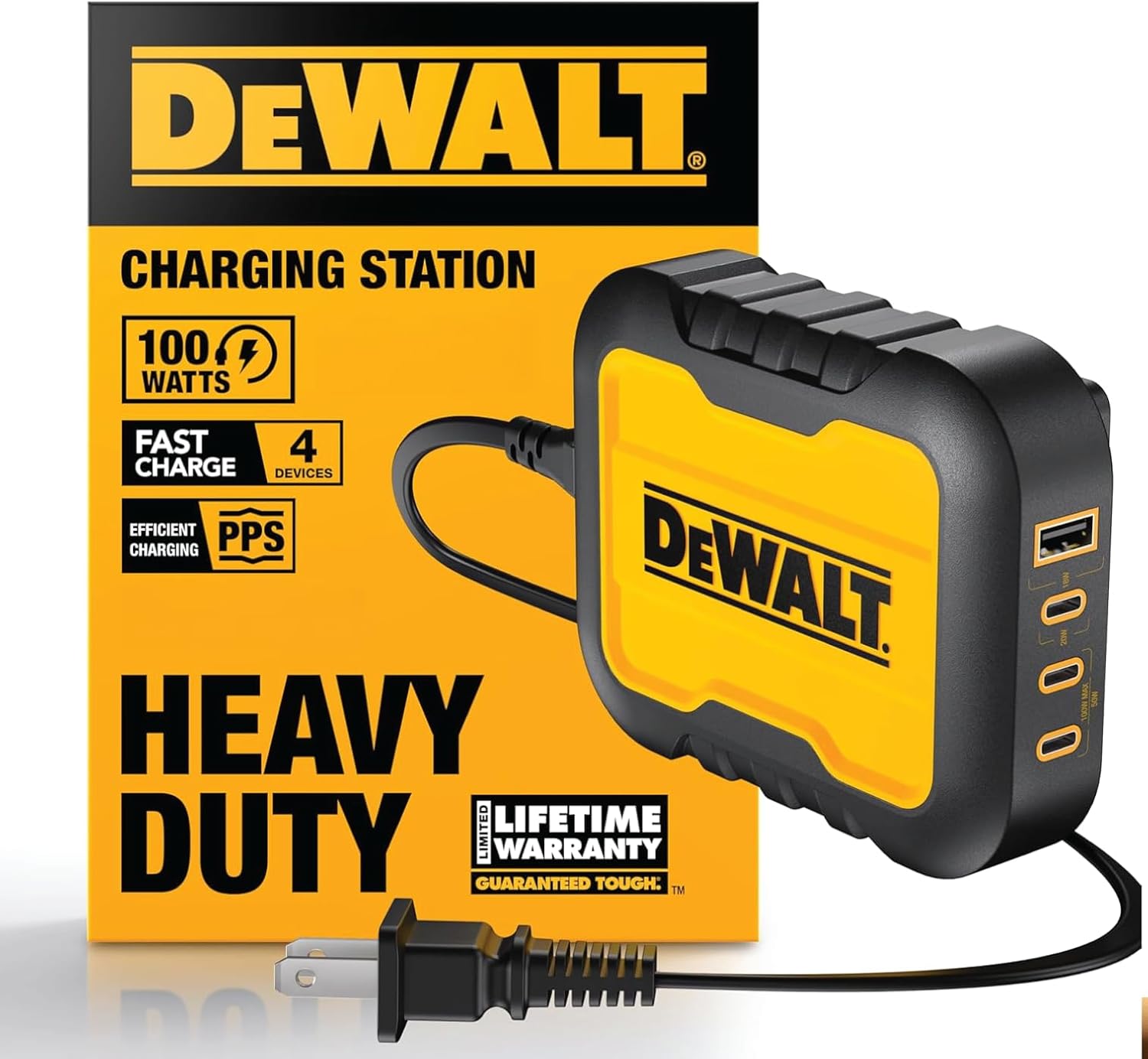 DEWALT Heavy Duty 4 Port USB C Charger Block for Worksites