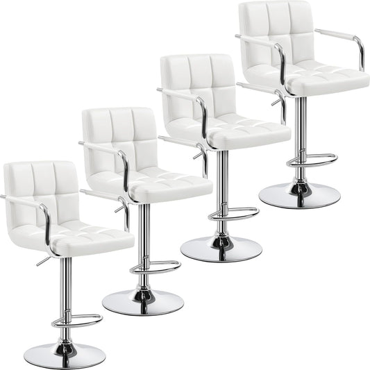 Adjustable Bar Stools Set of 4 with Armrest and Cushion