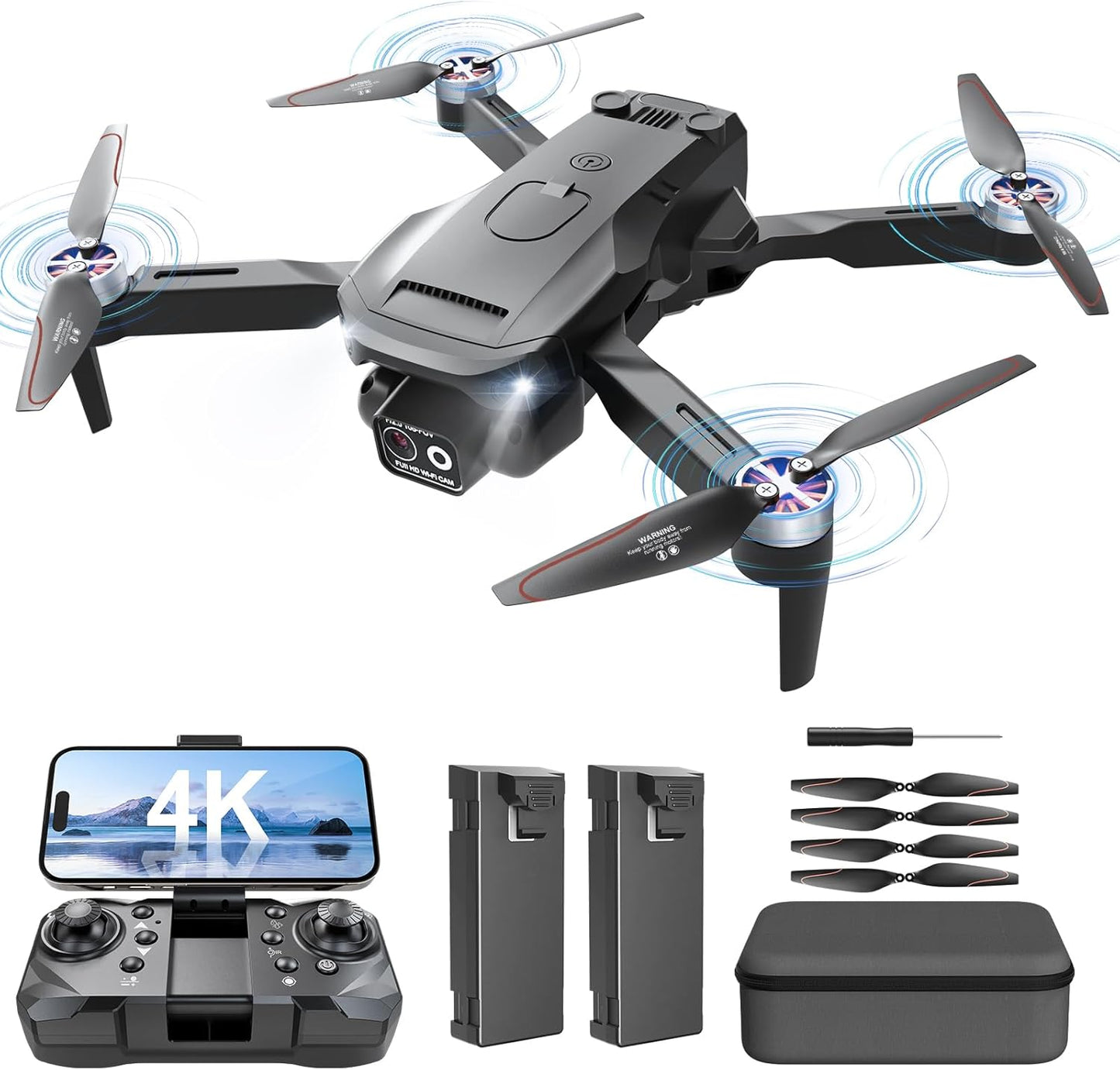 Foldable Drone 4K Camera - 30 Min Flight Time - Easy Controls - Carry Bag - ROVPRO