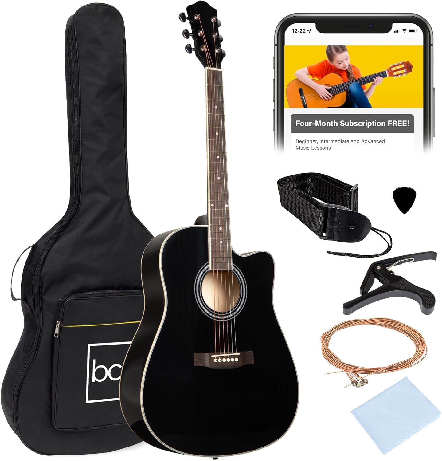 41in Full Size All Wood Cutaway Guitar Set - Black