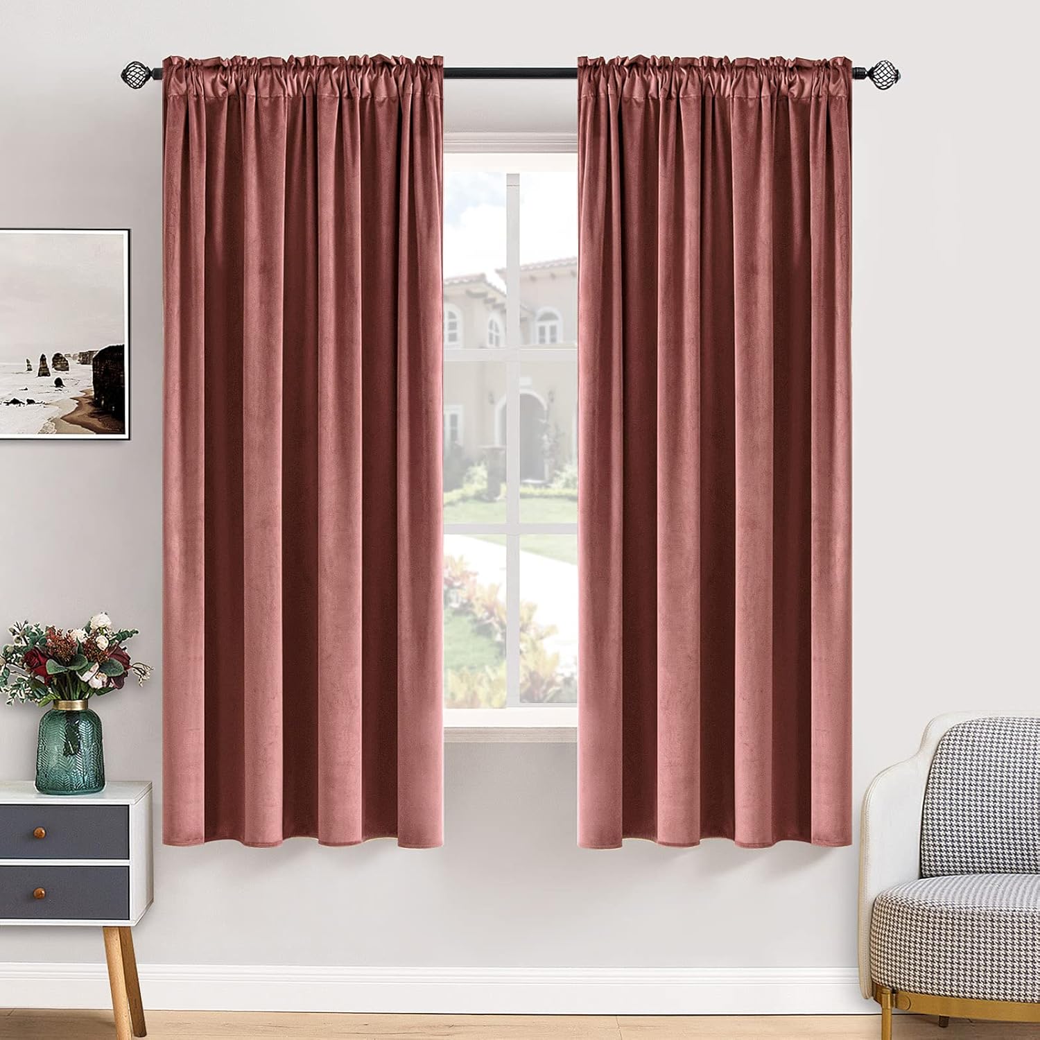 MIULEE Dusty Rose Pink Velvet Curtains for Elegant Living Spaces
