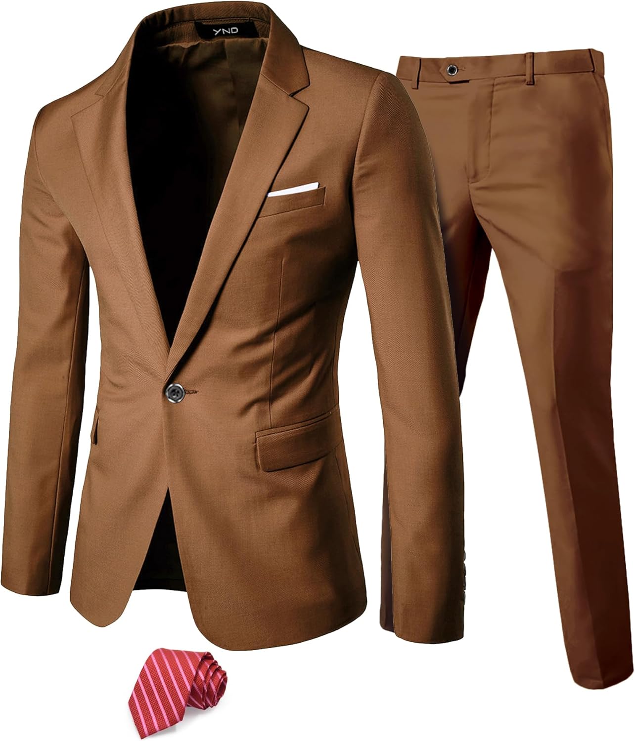 YND Men's 2 Piece Suit Set with Tie for Weddings and Parties
