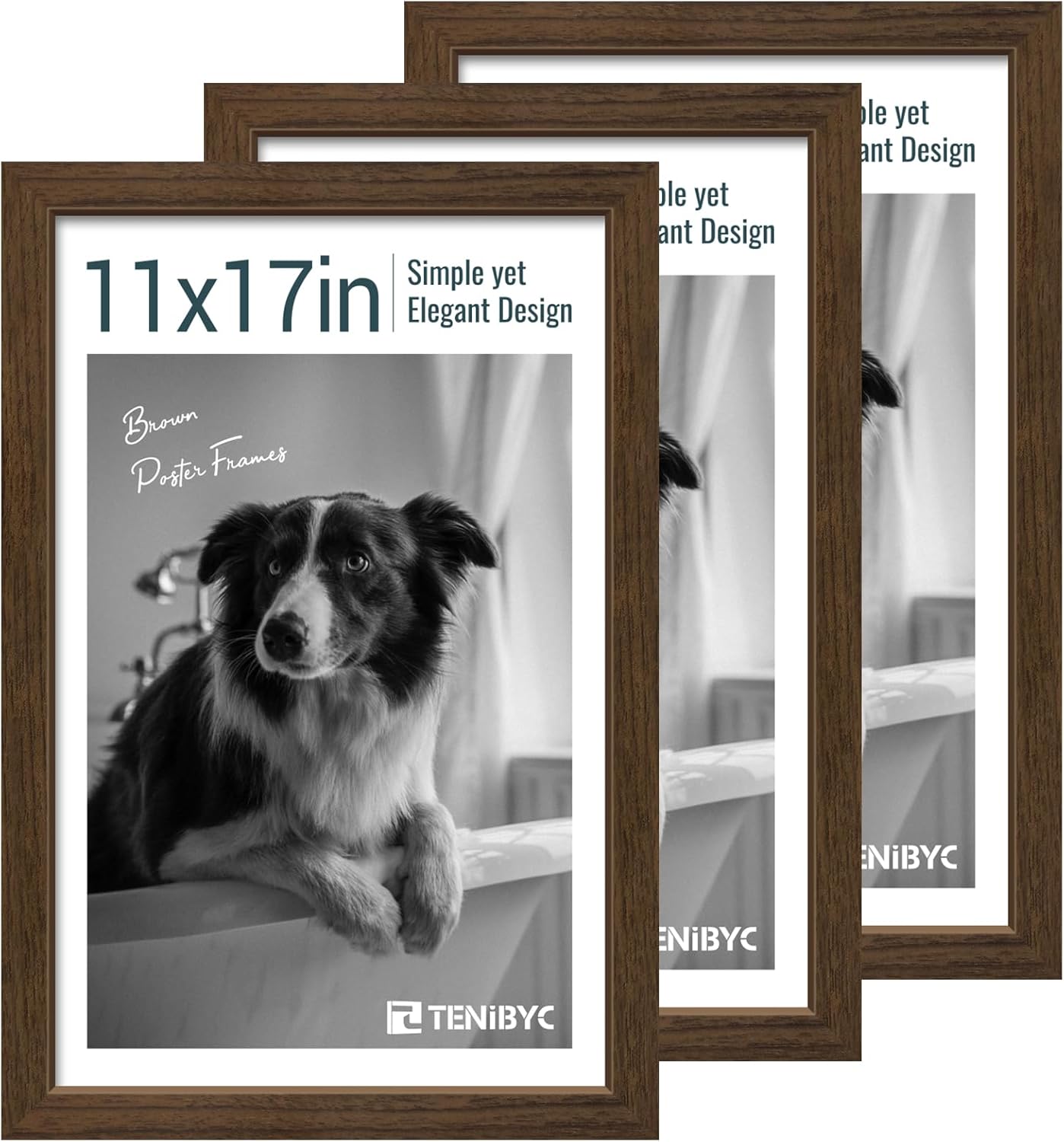 11x17 Picture Frame 3 Pack - Brown Woodgrain for Your Gallery
