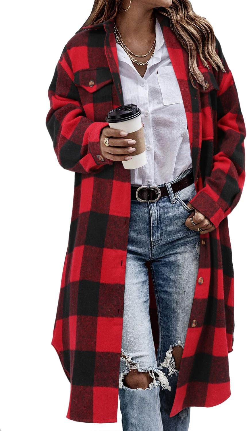 Stylish Womens Plaid Shacket Jacket for Casual Outfits