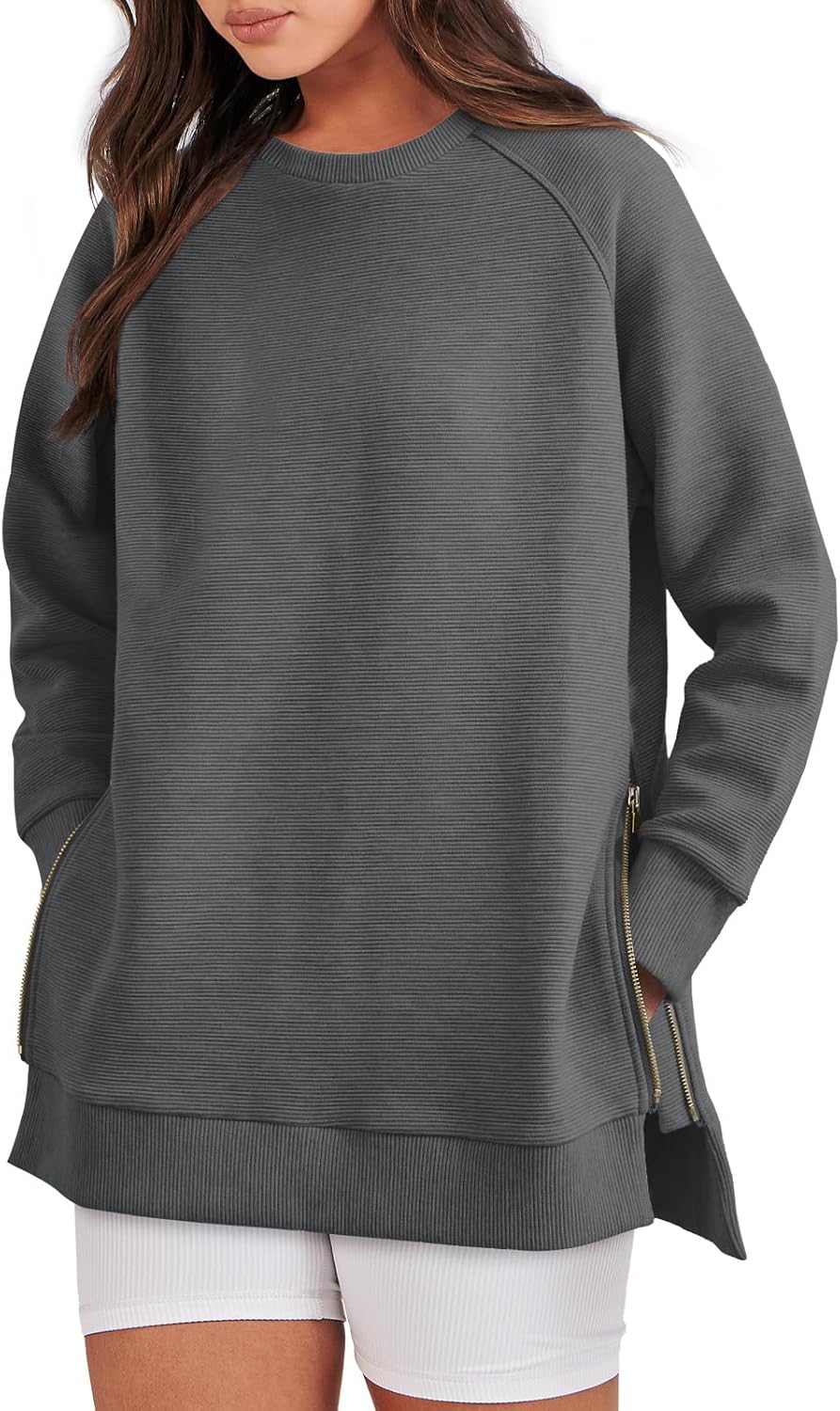 Caracilia Oversized Sweatshirt for Women with Side Zipper Style