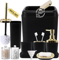 Black Bathroom Accessories Set - Complete Black and Gold Kit
