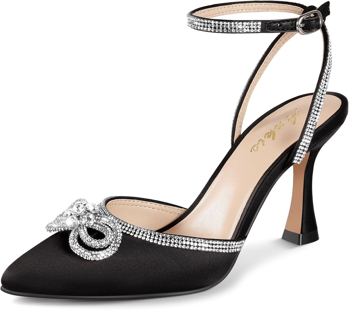 Ankis Women's Rhinestone Bow Heels for Glamorous Occasions
